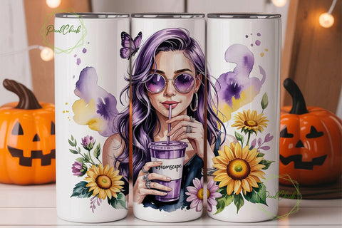 Purple-Haired Girl Tumbler Wrap Sublimation PixelChick 
