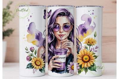Purple-Haired Girl Tumbler Wrap Sublimation PixelChick 