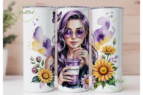 Purple-Haired Girl Tumbler Wrap Sublimation PixelChick 