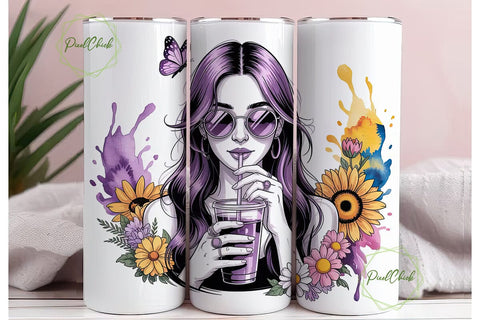 Purple-Haired Girl Tumbler Wrap Sublimation PixelChick 