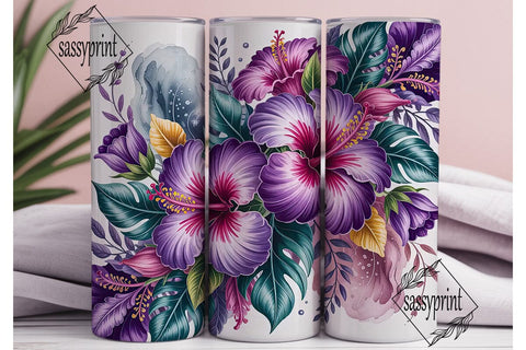 Purple Hibiscus 20oz Tumbler Wrap Sublimation sassyprint 