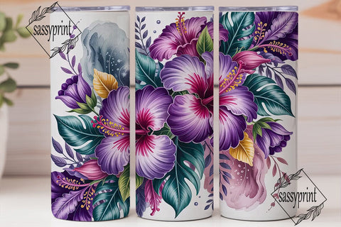 Purple Hibiscus 20oz Tumbler Wrap Sublimation sassyprint 