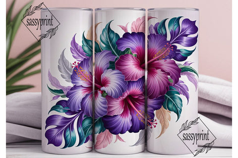 Purple Hibiscus 20oz Tumbler Wrap Sublimation sassyprint 