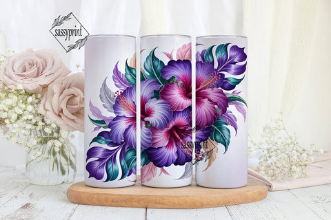 Purple Hibiscus 20oz Tumbler Wrap Sublimation sassyprint 