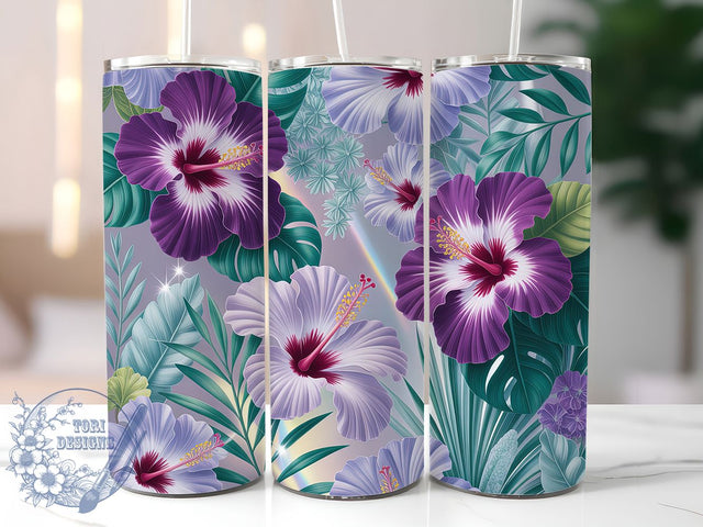 Purple Hibiscus Floral Tumbler, Floral Tumbler Design, 20oz Tumbler Wrap, Sublimation Design, Tropical Flower Gift, Exotic Hibiscus Wrap, Botanical Nature Tumbler Sublimation ToriDesigns 