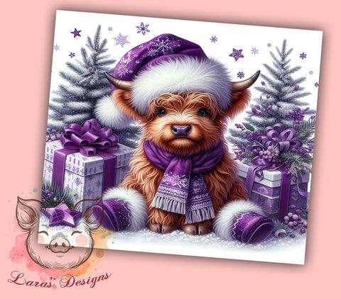 Purple Highland Christmas Cow 20oz Tumbler Wrap, Christmas Cow, Cow Tumbler, 20oz Tumbler, Sublimation Wrap, Holiday Decor, Farmhouse Gift Sublimation Lara' s Designs 