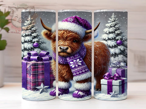 Purple Highland Christmas Cow 20oz Tumbler Wrap, Christmas Cow, Cow Tumbler, 20oz Tumbler, Sublimation Wrap, Holiday Decor, Farmhouse Gift Sublimation Lara' s Designs 