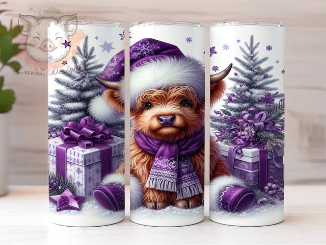 Purple Highland Christmas Cow 20oz Tumbler Wrap, Christmas Cow, Cow Tumbler, 20oz Tumbler, Sublimation Wrap, Holiday Decor, Farmhouse Gift Sublimation Lara' s Designs 