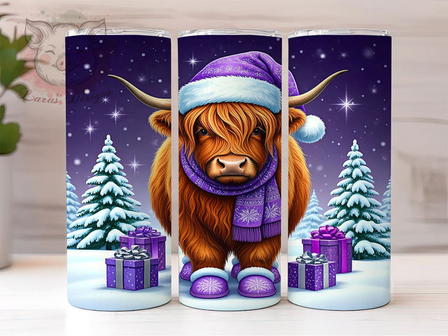 Purple Highland Christmas Cow 20oz Tumbler Wrap, Christmas Cow, Cow Tumbler, 20oz Tumbler, Sublimation Wrap, Holiday Decor, Farmhouse Gift Sublimation Lara' s Designs 