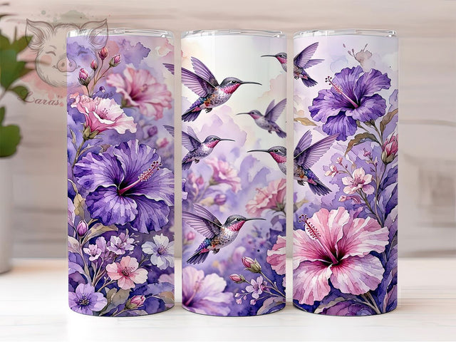 Purple Hummingbird 20oz Tumbler, Purple Hummingbird, Hummingbird Tumbler, Purple Tumbler, 20oz Tumbler, Bird Tumbler, Floral Hummingbird, Tumbler Wrap Sublimation Lara' s Designs 