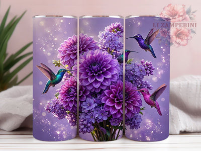 Purple Hummingbird Dahlia 20oz Tumbler, Purple Hummingbird, Hummingbird Dahlia, Hummingbird Tumbler, 20oz Tumbler, Dahlia Tumbler, Purple Tumbler, Tumbler Wrap Sublimation Li Zamperini 