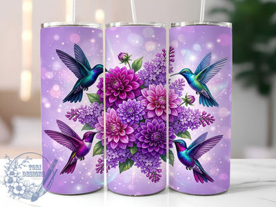 Purple Hummingbird Dahlia 20oz Tumbler, Purple Hummingbird, Hummingbird Dahlia, Hummingbird Tumbler, 20oz Tumbler, Dahlia Tumbler, Purple Tumbler, Tumbler Wrap Sublimation ToriDesigns 
