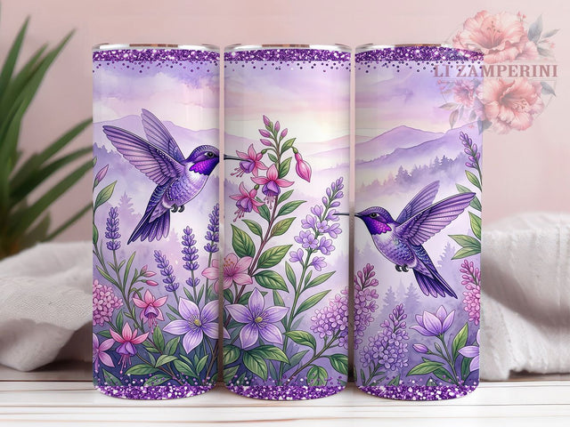 Purple Hummingbird Glitter 20oz Tumbler, Purple Hummingbird, Hummingbird Glitter, Glitter Tumbler, 20oz Tumbler, Purple Tumbler, Hummingbird Tumbler, Tumbler Wrap Sublimation Li Zamperini 
