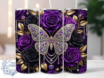 Purple Jeweled Butterfly 20oz Tumbler, Jeweled Butterfly, Purple Butterfly, Purple Jeweled, Butterfly Tumbler, Jeweled Tumbler, Purple Butterfly PNG, 20oz Tumbler Wrap Sublimation ToriDesigns 