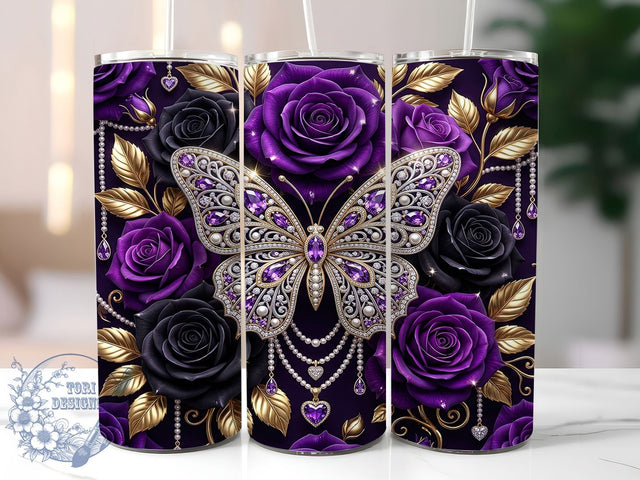 Purple Jeweled Butterfly 20oz Tumbler, Jeweled Butterfly, Purple Butterfly, Purple Jeweled, Butterfly Tumbler, Jeweled Tumbler, Purple Butterfly PNG, 20oz Tumbler Wrap Sublimation ToriDesigns 