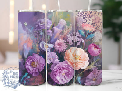 Purple Leopard Floral Tumbler, Leopard Print, Seamless Wrap, Sublimation Art, 20oz Tumbler, Bold Design, Stylish Pattern Sublimation ToriDesigns 