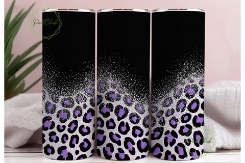 Purple Leopard Glitter 20oz Tumbler Wrap Sublimation PixelChick 