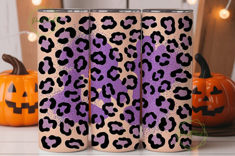 Purple Leopard Glitter 20oz Tumbler Wrap Sublimation PixelChick 