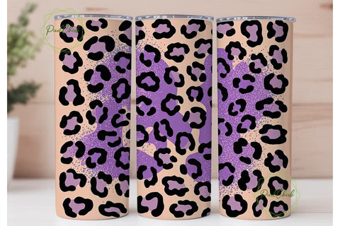 Purple Leopard Glitter 20oz Tumbler Wrap Sublimation PixelChick 