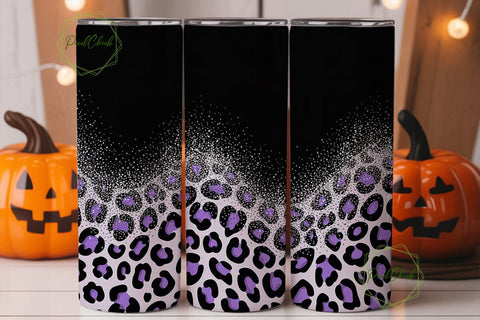 Purple Leopard Glitter 20oz Tumbler Wrap Sublimation PixelChick 