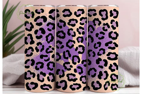 Purple Leopard Glitter 20oz Tumbler Wrap Sublimation PixelChick 
