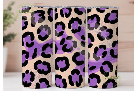 Purple Leopard Glitter 20oz Tumbler Wrap Sublimation PixelChick 
