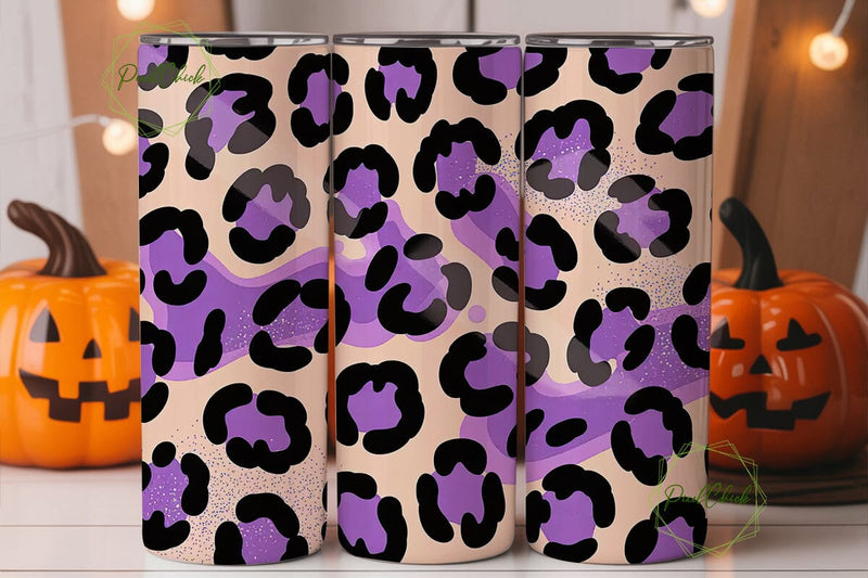 Purple Leopard Glitter 20oz Tumbler Wrap Sublimation PixelChick 