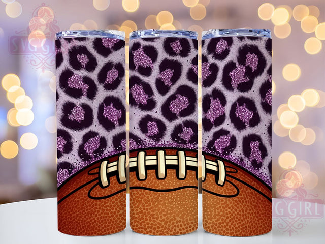 Purple Leopard Glitter Football Tumbler Wrap, Purple Leopard Tumbler, Football Sublimation Png, Glitter Football Design, 20oz Skinny Tumbler, Football Mom Gift, Bling Football Png Sublimation SvggirlplusArt 