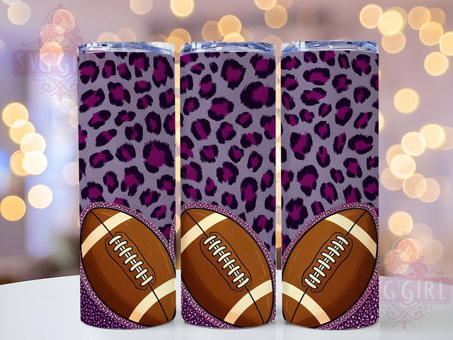 Purple Leopard Glitter Football Tumbler Wrap, Purple Leopard Tumbler, Football Sublimation Png, Glitter Football Design, 20oz Skinny Tumbler, Football Mom Gift, Bling Football Png Sublimation SvggirlplusArt 