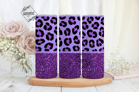 Purple Leopard Glitter Tumbler Wrap PNG Sublimation sassyprint 