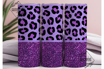 Purple Leopard Glitter Tumbler Wrap PNG Sublimation sassyprint 