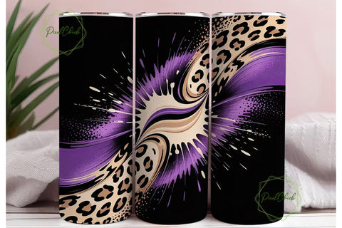 Purple Leopard Splash 20oz Tumbler Wrap Sublimation PixelChick 