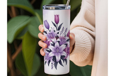 Purple Lily & Butterfly 20oz Tumbler Sublimation DesignSVG 