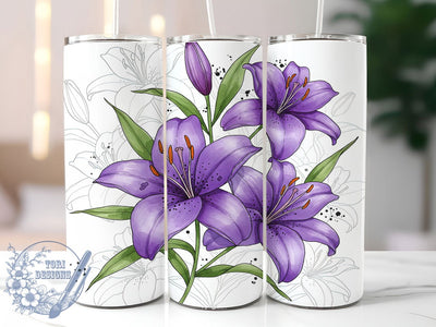 Purple Lily Watercolor Floral Tumbler, Floral Watercolor Cup, 20oz Elegant Flower Wrap, Botanical Lily Sublimation PNG, Spring Bloom Tumbler Design, Nature Aesthetic Cup, Soft Feminine Tumbler Sublimation ToriDesigns 