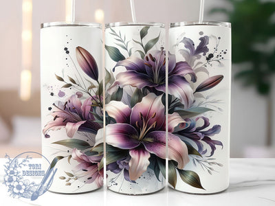 Purple Lily Watercolor Floral Tumbler, Floral Watercolor Cup, 20oz Elegant Flower Wrap, Botanical Lily Sublimation PNG, Spring Bloom Tumbler Design, Nature Aesthetic Cup, Soft Feminine Tumbler Sublimation ToriDesigns 