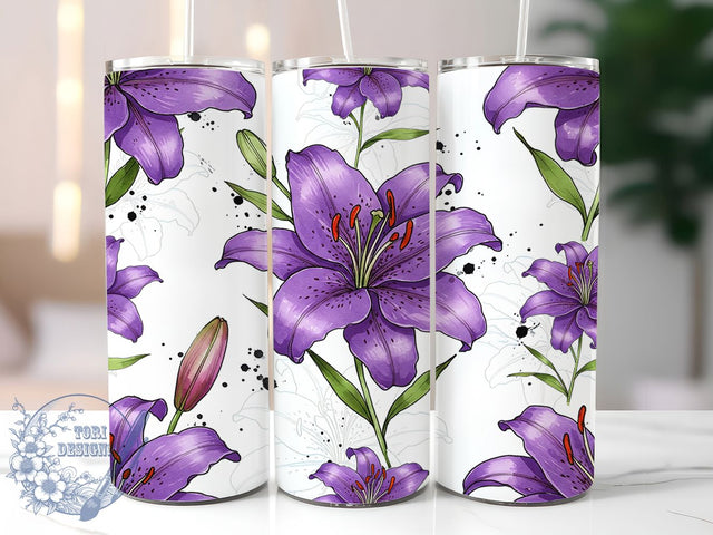 Purple Lily Watercolor Floral Tumbler, Floral Watercolor Cup, 20oz Elegant Flower Wrap, Botanical Lily Sublimation PNG, Spring Bloom Tumbler Design, Nature Aesthetic Cup, Soft Feminine Tumbler Sublimation ToriDesigns 