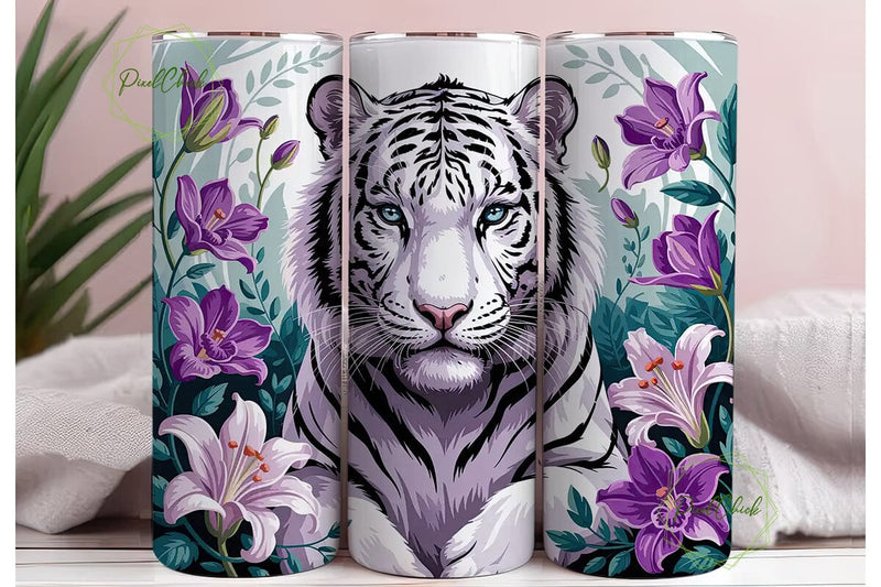 Purple Majesty Tiger 20oz Tumbler Wrap Sublimation PixelChick 