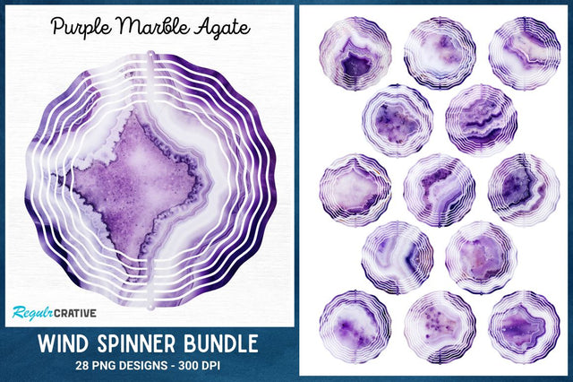 Purple Marble Agate Coaster Wind Spinner Bundle Sublimation Regulrcrative 