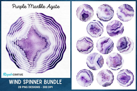 Purple Marble Agate Coaster Wind Spinner Bundle Sublimation Regulrcrative 