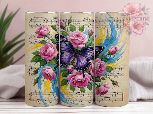 Purple Musical Butterfly Tumbler, Butterfly Music Notes, Musical Butterfly Art, Purple Aesthetic Design, Music Lover Tumbler, 20oz Tumbler, Sublimation Design Sublimation Li Zamperini 