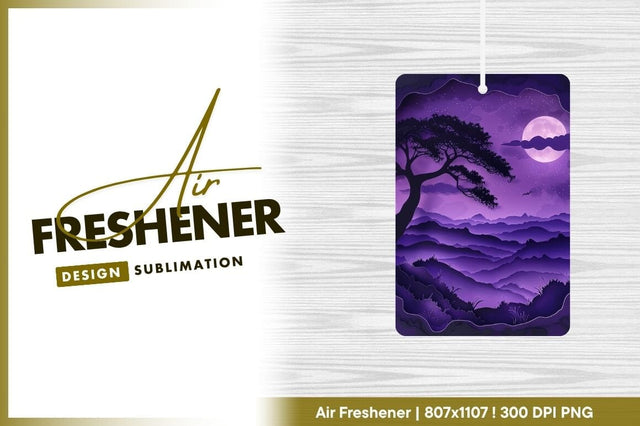 Purple Night Landscape with Tree Moon and Mountains Silhouette Illustration Sublimation Regulrcrative 