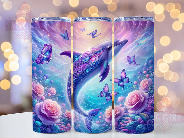 Purple Ocean Dolphin Fishing Tumbler, Fishing Sublimation Design, Ocean Dolphin Art, 20oz Nautical Tumbler, Whimsical Dolphin Mug, Stylish Fishing Cup, Bold Dolphin Wrap Sublimation SvggirlplusArt 