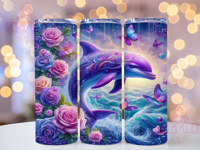 Purple Ocean Dolphin Fishing Tumbler, Fishing Sublimation Design, Ocean Dolphin Art, 20oz Nautical Tumbler, Whimsical Dolphin Mug, Stylish Fishing Cup, Bold Dolphin Wrap Sublimation SvggirlplusArt 