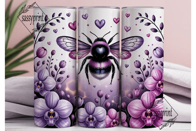 Purple Orchid Bee Tumbler Wrap PNG Sublimation sassyprint 