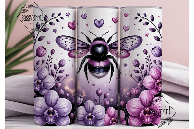 Purple Orchid Bee Tumbler Wrap PNG Sublimation sassyprint 