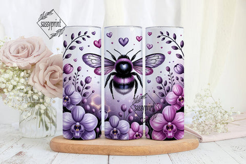 Purple Orchid Bee Tumbler Wrap PNG Sublimation sassyprint 