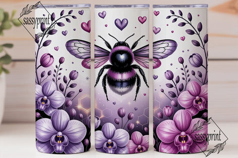 Purple Orchid Bee Tumbler Wrap PNG Sublimation sassyprint 