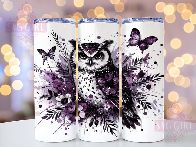 Purple Owl 20oz Tumbler Wrap, Butterfly Design Cup, 20oz Sublimation, Watercolor Drinkware, Nature Lover Gift, Whimsical Owl Art, Colorful Tumbler Sublimation SvggirlplusArt 