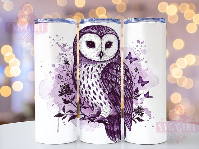 Purple Owl 20oz Tumbler Wrap, Butterfly Design Cup, 20oz Sublimation, Watercolor Drinkware, Nature Lover Gift, Whimsical Owl Art, Colorful Tumbler Sublimation SvggirlplusArt 