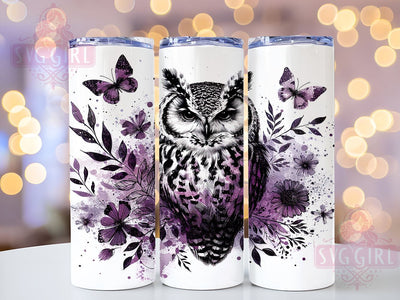Purple Owl 20oz Tumbler Wrap, Butterfly Design Cup, 20oz Sublimation, Watercolor Drinkware, Nature Lover Gift, Whimsical Owl Art, Colorful Tumbler Sublimation SvggirlplusArt 
